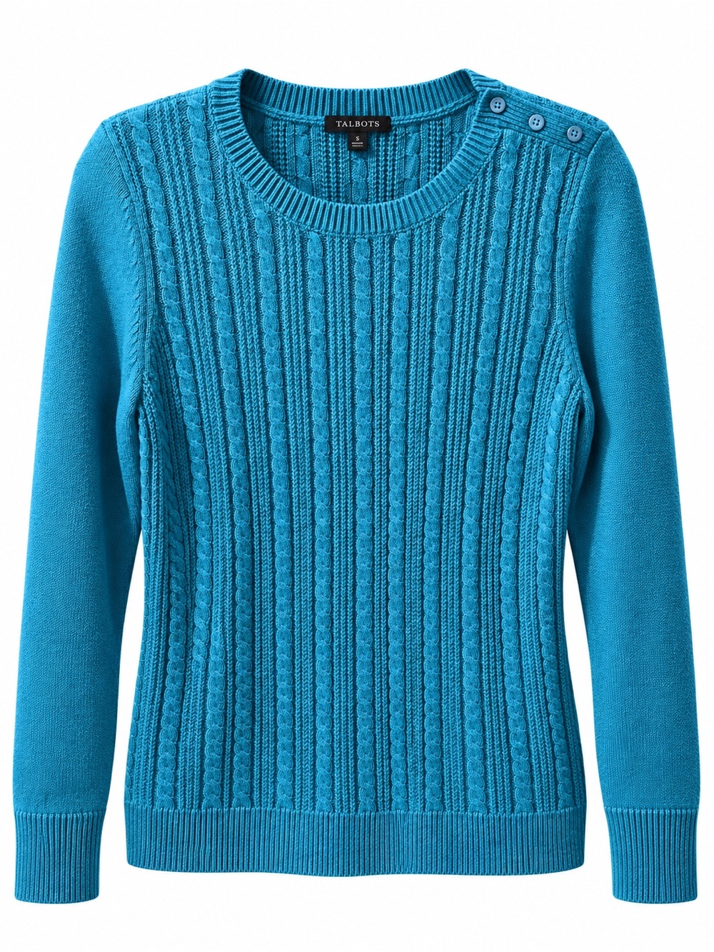 NWT Talbots Women's Blue Cable Knit Sweater with Button Detail Womens Size S